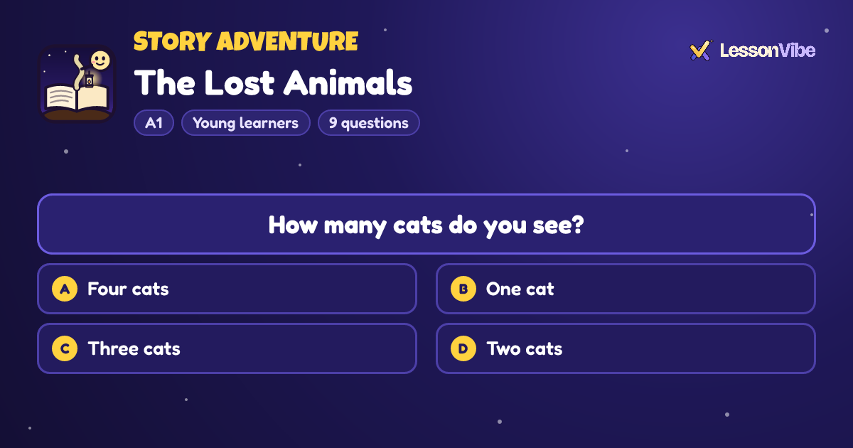 Story Adventure: The Lost Animals (A1, Young learners, 9 questions)