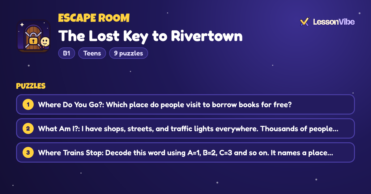 Escape Room: The Lost Key to Rivertown (B1, Teens, 9 puzzles)