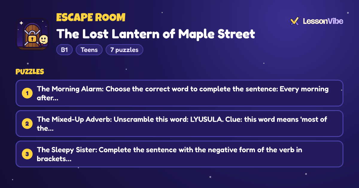 Escape Room: The Lost Lantern of Maple Street (B1, Teens, 7 puzzles)