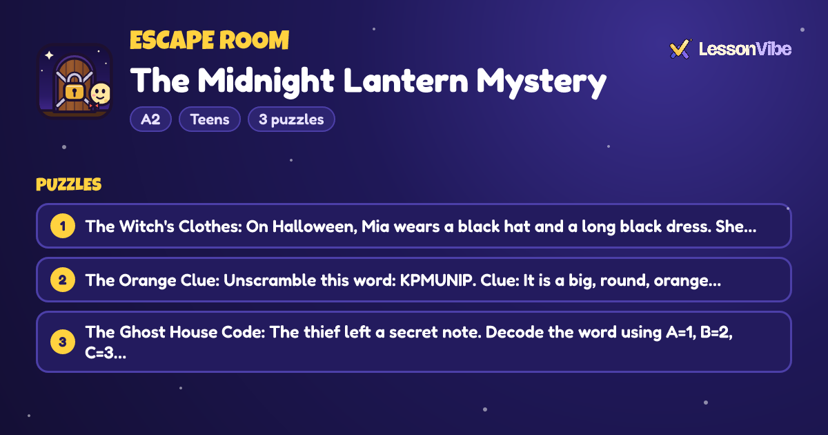 Escape Room: The Midnight Lantern Mystery (A2, Teens, 3 puzzles)
