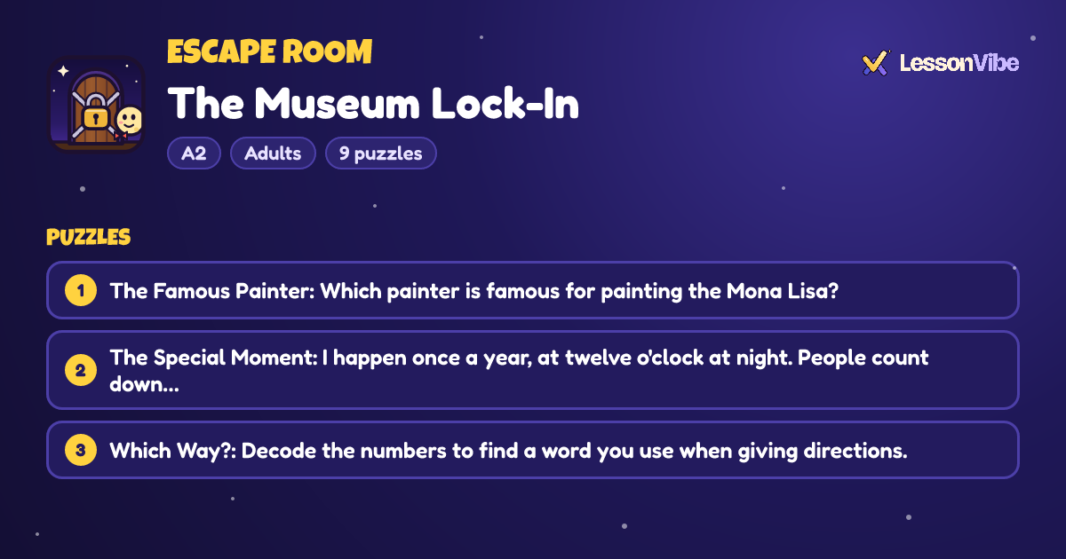 Escape Room: The Museum Lock-In (A2, Adults, 9 puzzles)