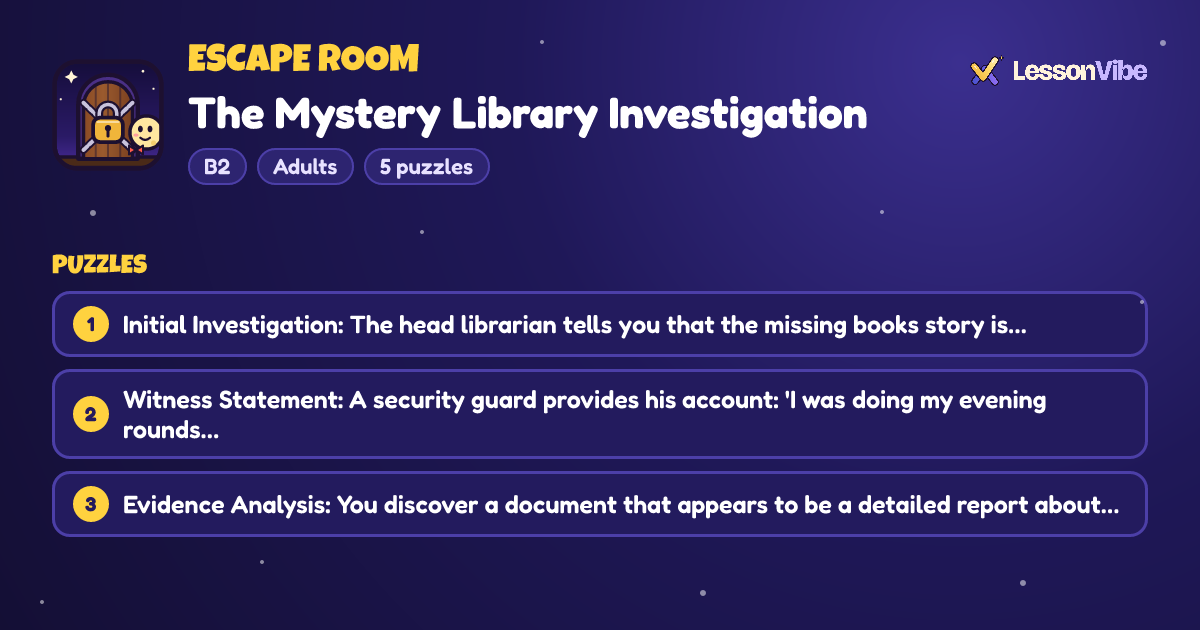 Escape Room: The Mystery Library Investigation (B2, Adults, 5 puzzles)