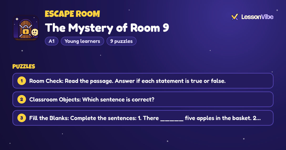 Escape Room: The Mystery of Room 9 (A1, Young learners, 9 puzzles)