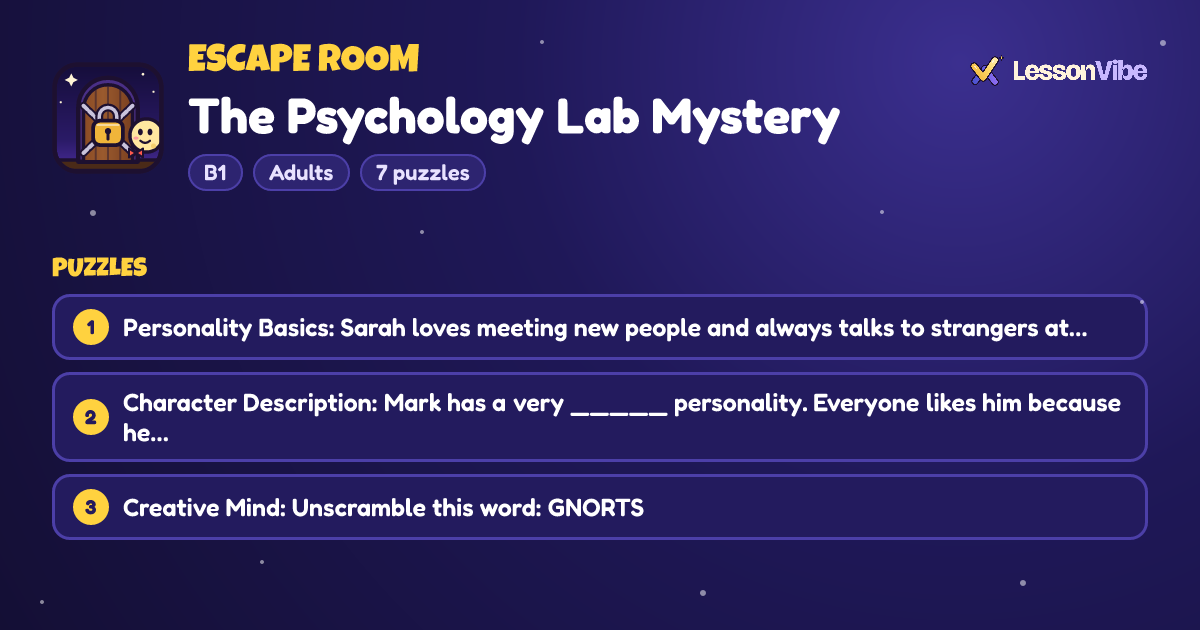 Escape Room: The Psychology Lab Mystery (B1, Adults, 7 puzzles)