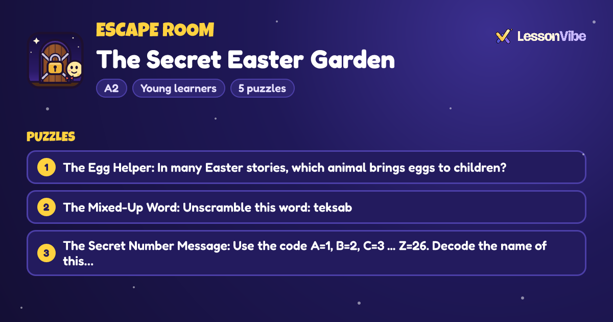Escape Room: The Secret Easter Garden (A2, Young learners, 5 puzzles)