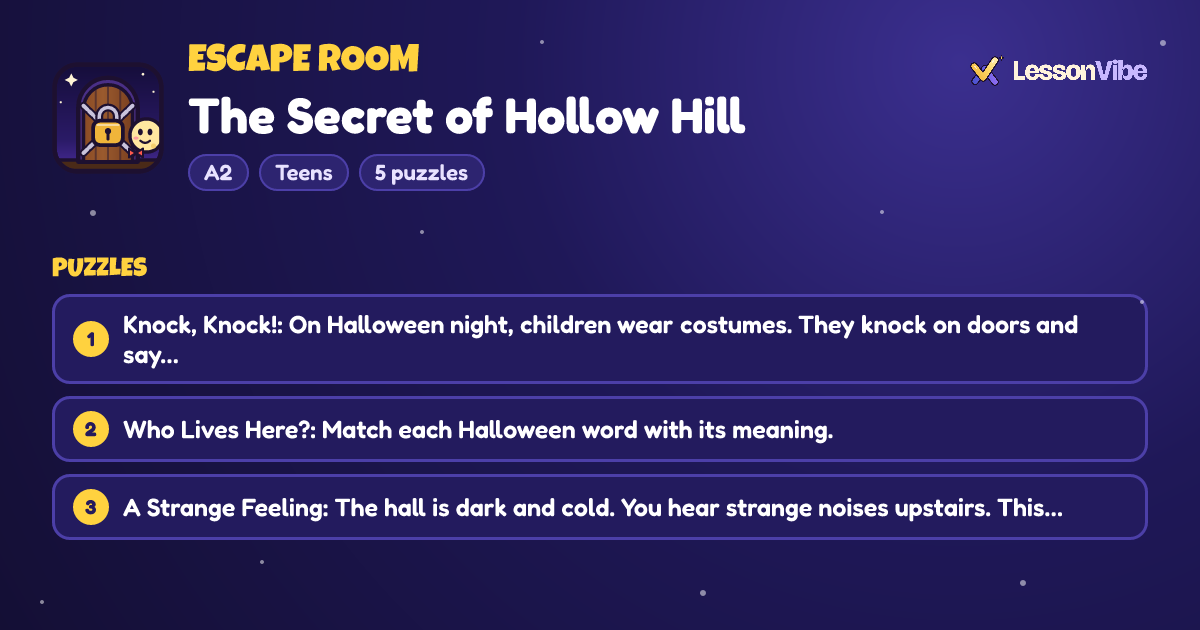 Escape Room: The Secret of Hollow Hill (A2, Teens, 5 puzzles)