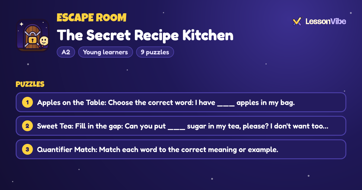 Escape Room: The Secret Recipe Kitchen (A2, Young learners, 9 puzzles)