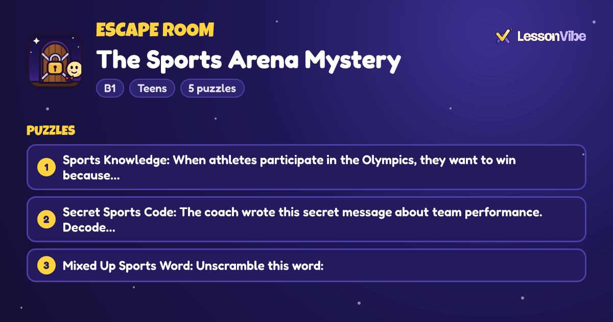 Escape Room: The Sports Arena Mystery (B1, Teens, 5 puzzles)
