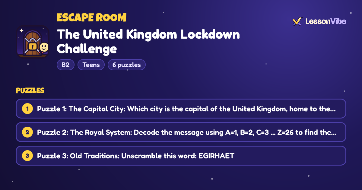 Escape Room: The United Kingdom Lockdown Challenge (B2, Teens, 6 puzzles)