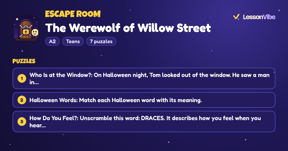 Escape Room: The Werewolf of Willow Street (A2, Teens, 7 puzzles)