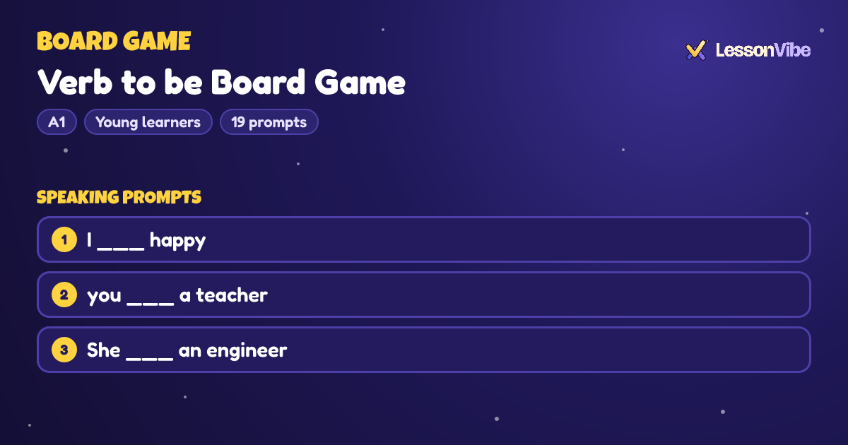 Board Game: Verb to be Board Game (A1, Young learners, 19 prompts)