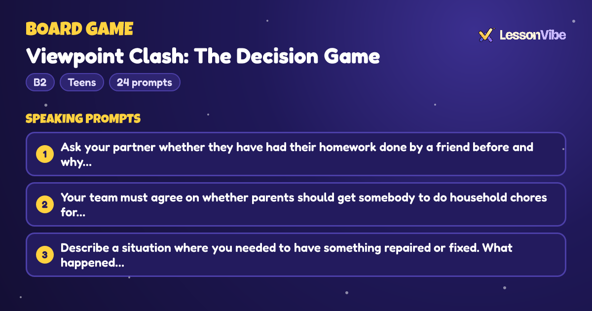 Board Game: Viewpoint Clash: The Decision Game (B2, Teens, 24 prompts)