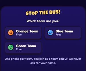 Phone screen: Which team are you? Orange, Blue and Green Team